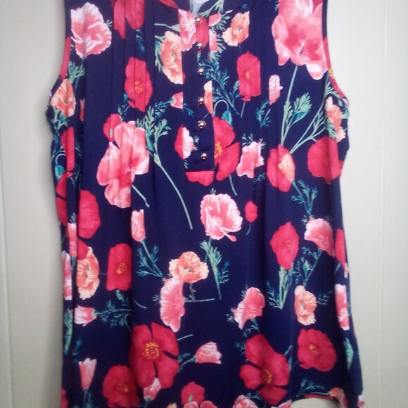 PerSeption Concept Blouse L Sleeveless Floral Blue Red Green - Picture 9 of 13